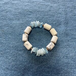 Elegant Blue and Cream Beaded Bracelet Sea Glass and marble beads